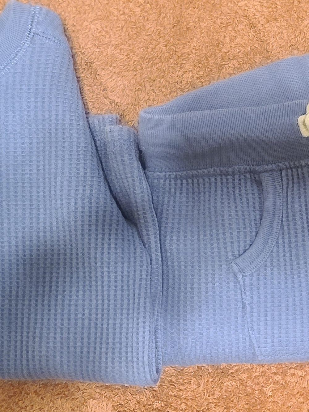 Light Blue Waffle Knit Lounge Set Top
